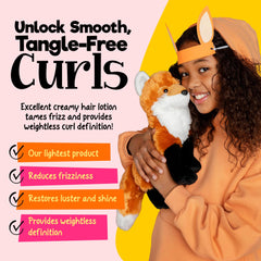 CurlyKids Curl Defining Lotion dispenser demonstrates easy, mess-free application.