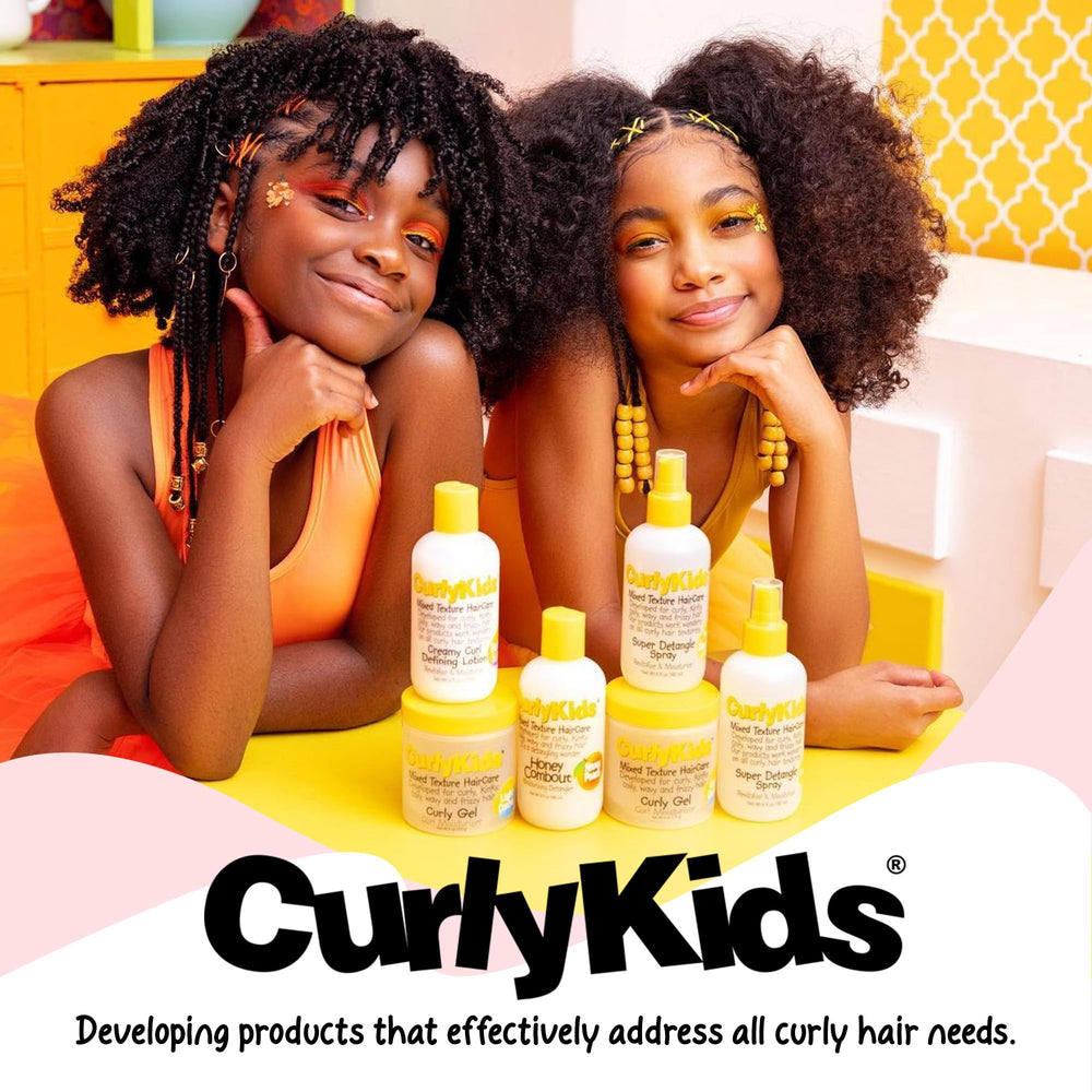 CurlyKids Curly Spray Condish bottle beside morning bathroom routine