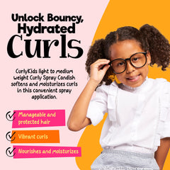 CurlyKids Curly Spray Condish bottle back label highlights gentle daily use for curls