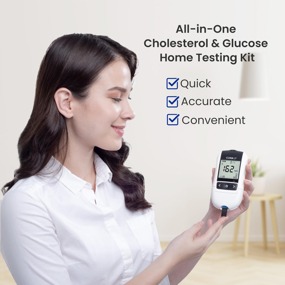 CURO L7 device with digital display and test strips