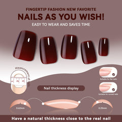 CUZIAM dark red press-on nails short square close-up with glossy finish