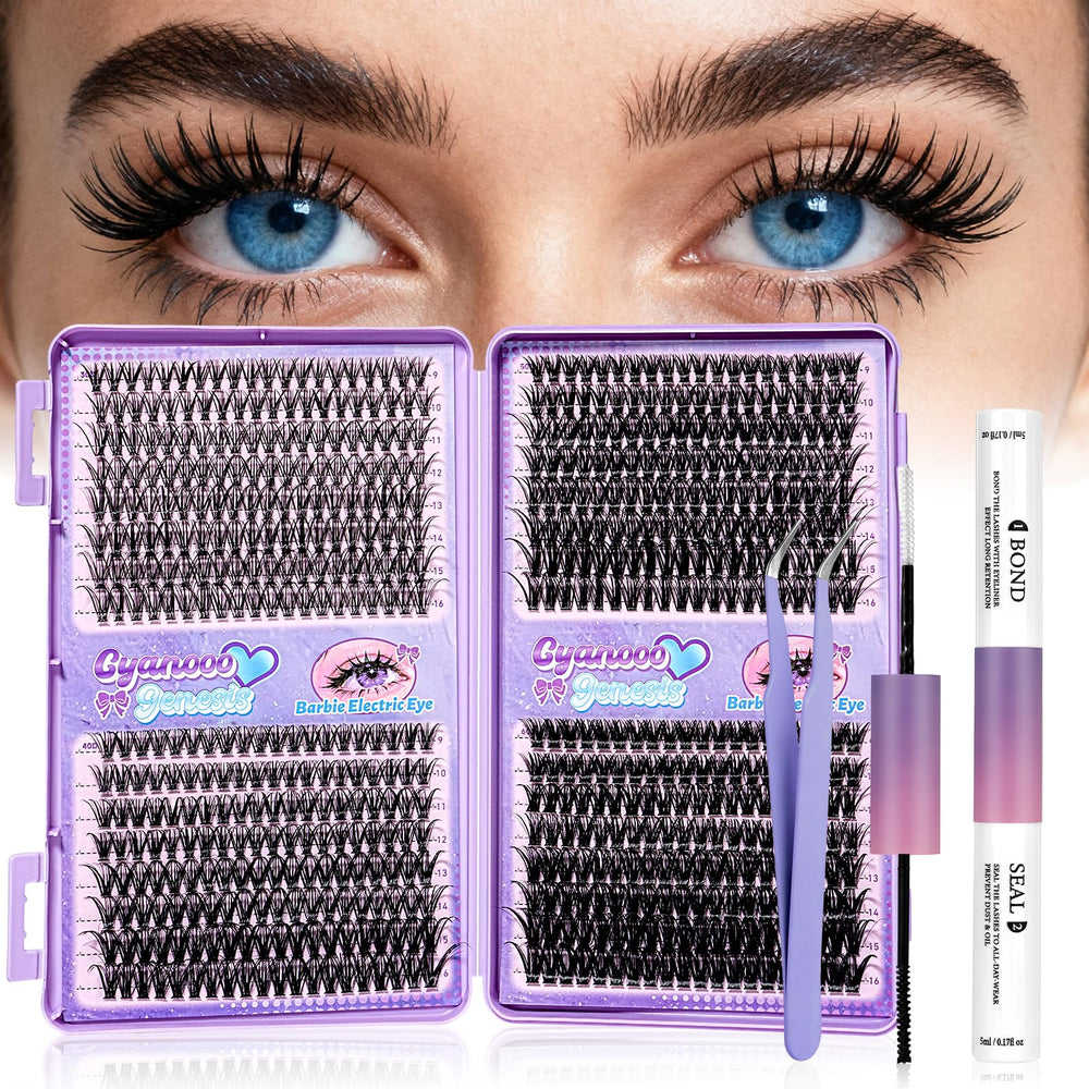 CyanoooGenesis lash clusters kit 640pcs with 30D-60D for customizable DIY lash looks.