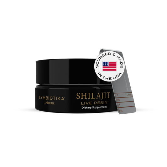 CYMBIOTIKA Pure Himalayan Shilajit Resin 500mg bottle label close-up
