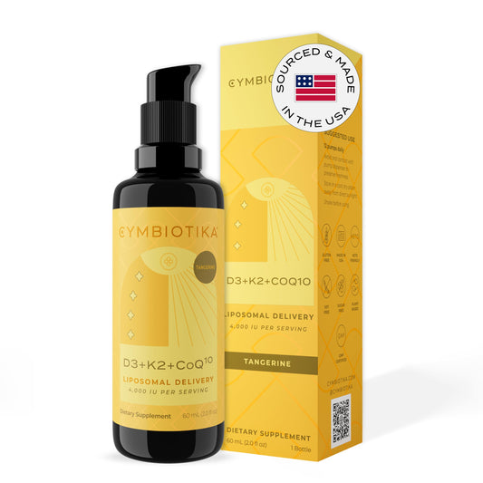 CYMBIOTIKA Vitamin D3 + K2 + CoQ10 Liquid bottle with Tangerine flavor