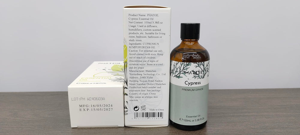 Gift-ready Cypress essential oil in elegant packaging