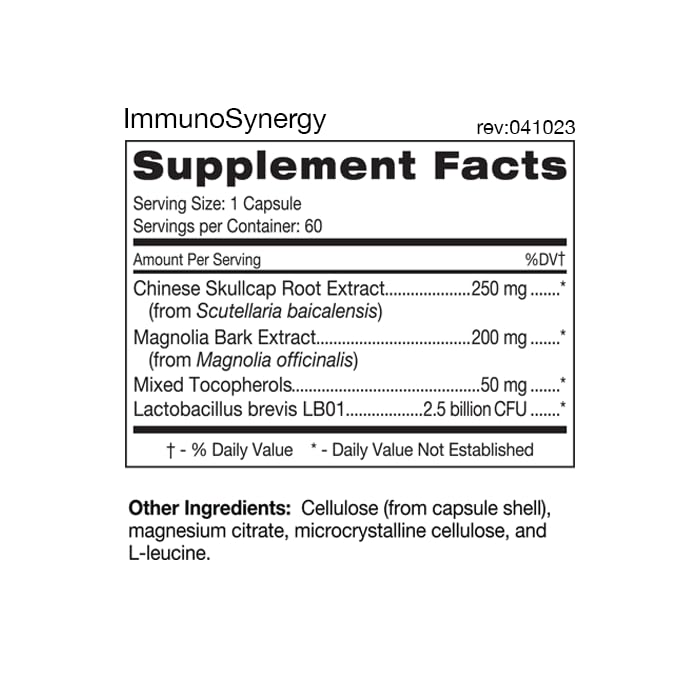 Close-up of ImmunoSynergy bottle label
