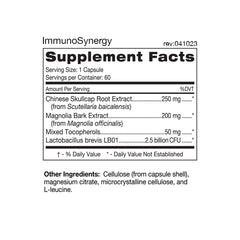 Close-up of ImmunoSynergy bottle label