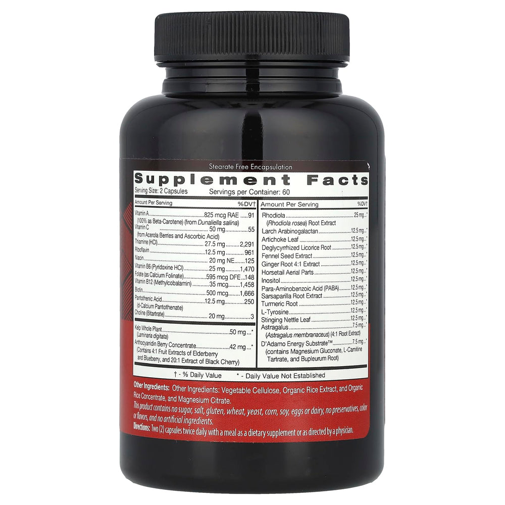 D'Adamo Polyvite O 120 VCaps bottle - label view