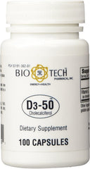 Bio-Tech Pharmacal D3-50 bottle with 100 capsules, pack of 2
