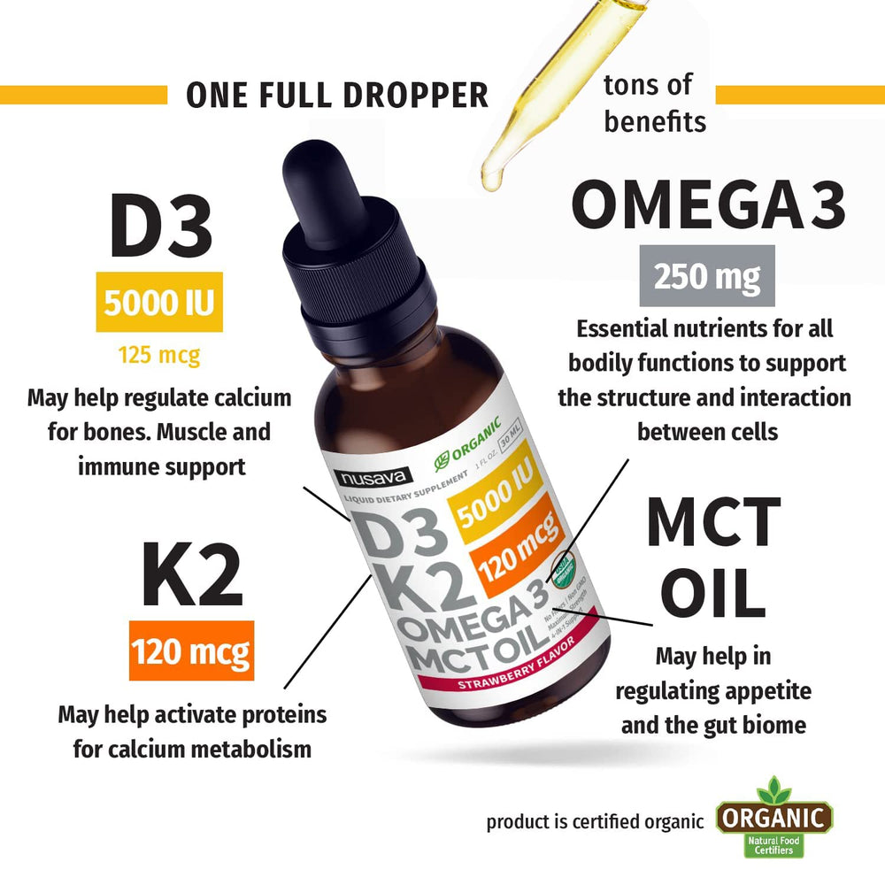2 oz bottle of D3 K2 liquid drops strawberry flavor