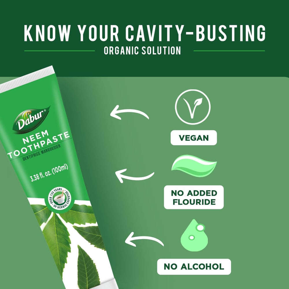 Top/side view showing cap of Dabur Neem toothpaste tube