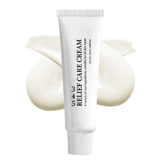 Daeuwiutr 345 Relief Cream bottle closeup, unscented formula for soothing post-acne skin.