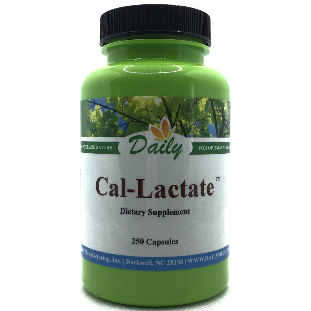 Daily Calcium-Lactate bottle label featuring Daily Manufacturing