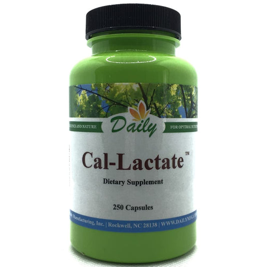 Daily Calcium-Lactate bottle label featuring Daily Manufacturing