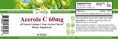 Acerola C bottle label with dosage information