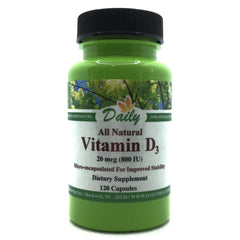 Bottle of Daily Manufacturing Vitamin D3 800 IU capsules