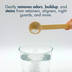 Close-up of powder dissolving to remove odors and stains