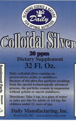 Front view of Daily's Colloidal Silver 20 ppm 32 oz amber bottle