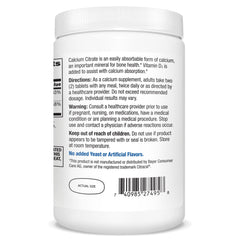 Daily calcium and vitamin D3 supplement bottle with tablets