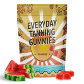 Hero image: Daily Tanning Gummies bottle with watermelon-flavored chews