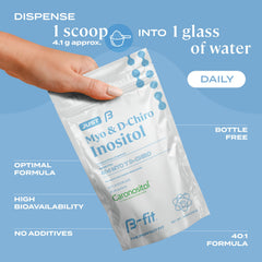 Instructions showing how to mix one scoop into a beverage for daily use