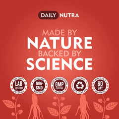 DailyNutra bottle staged with apple and berries suggesting natural flavor