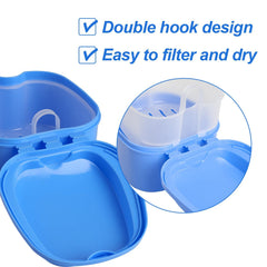 White denture soaking cup with basket