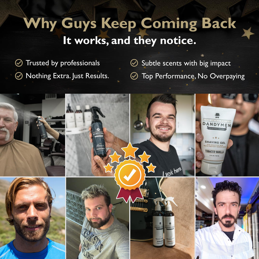 DandyMen diffuser oils bottle label close-up signals premium packaging and quality.