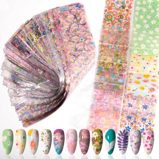DANNEASY holographic nail foil flower pattern adds vibrant, salon-worthy shimmer to nails