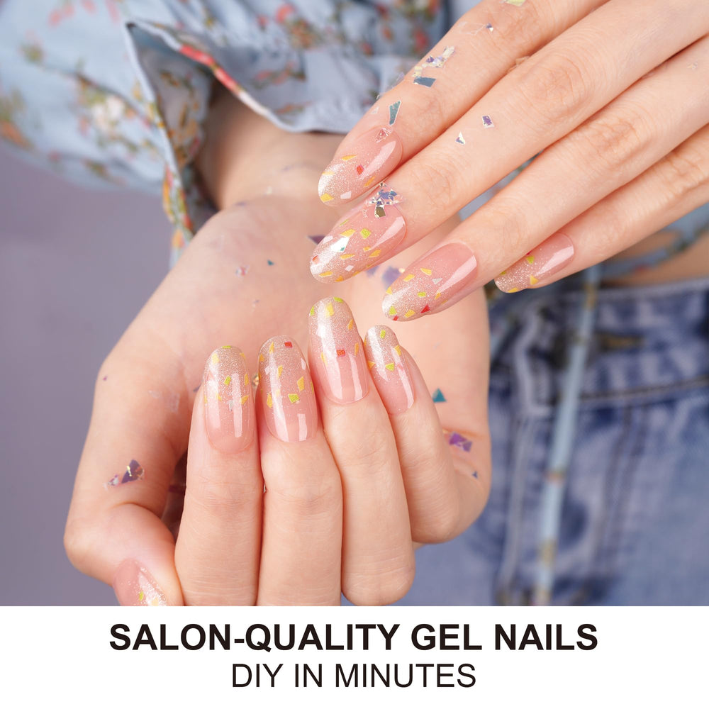 DANNI & TONI Dreamscape Confetti nude gel wraps create salon-like nails at home