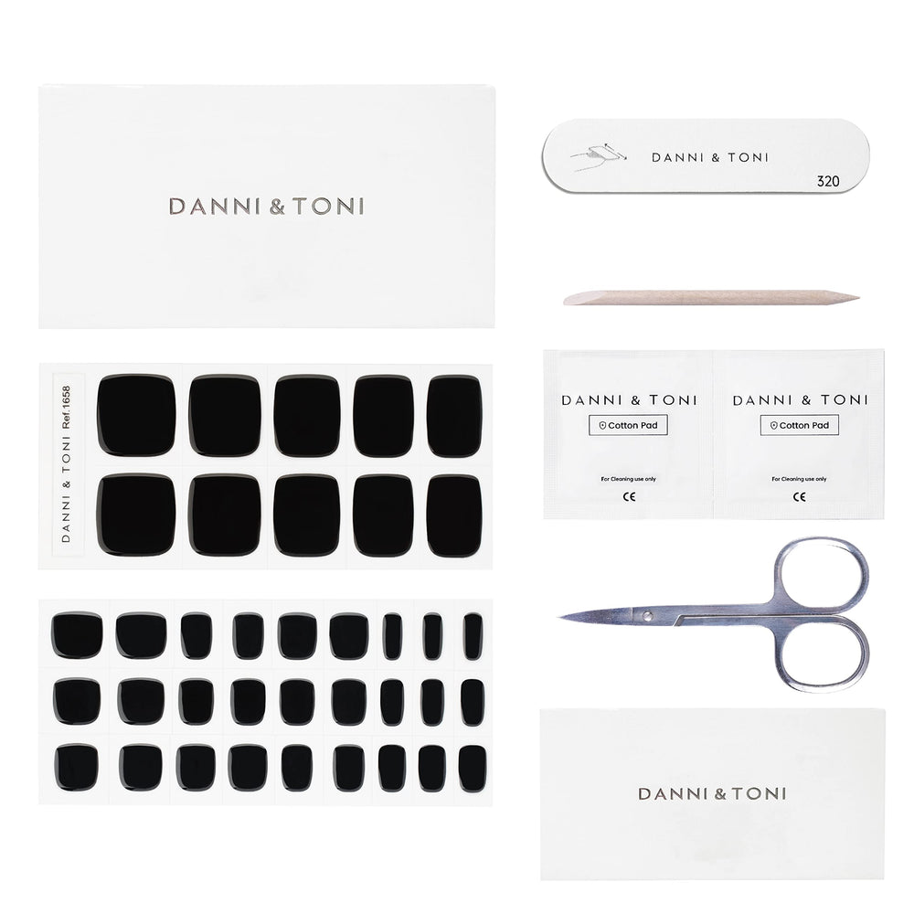 DANNI & TONI pedicure kit includes 37 stickers and essential tools.