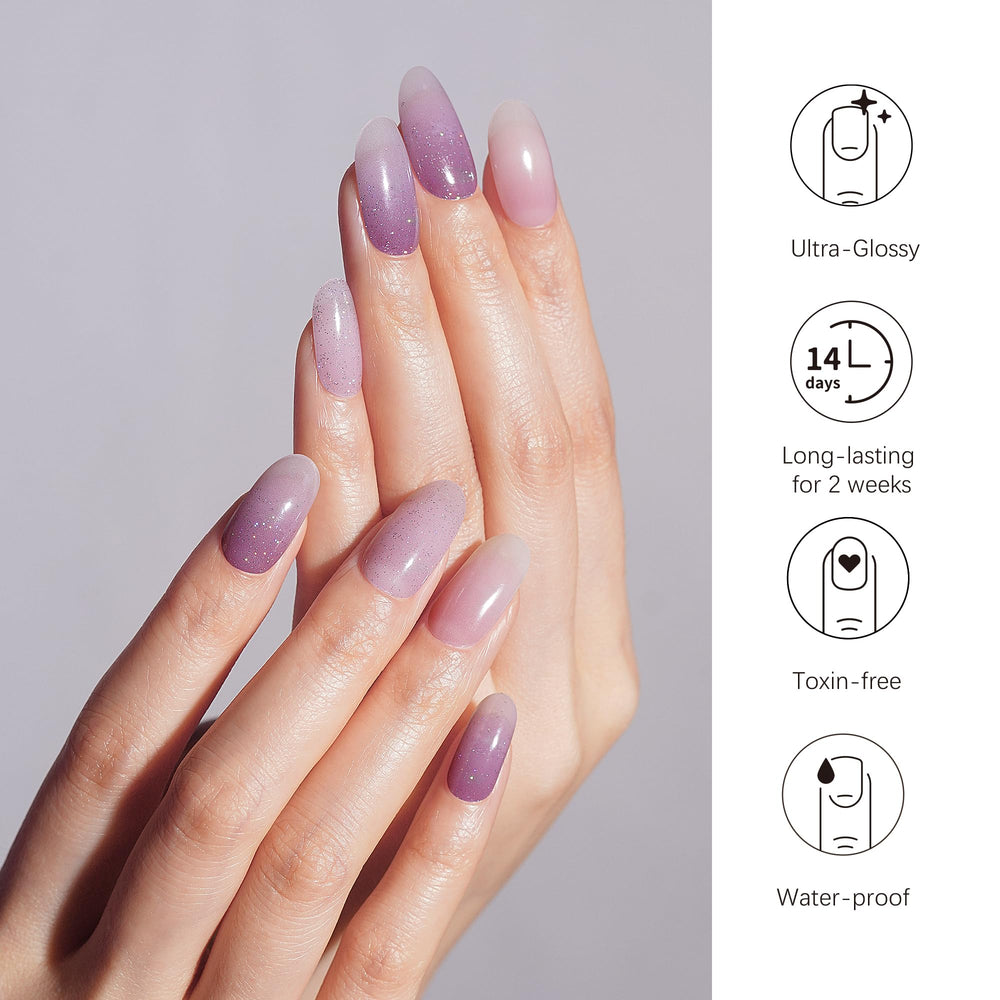 DANNI & TONI Purple-White Ombre gel wrap creating a shimmering gradient
