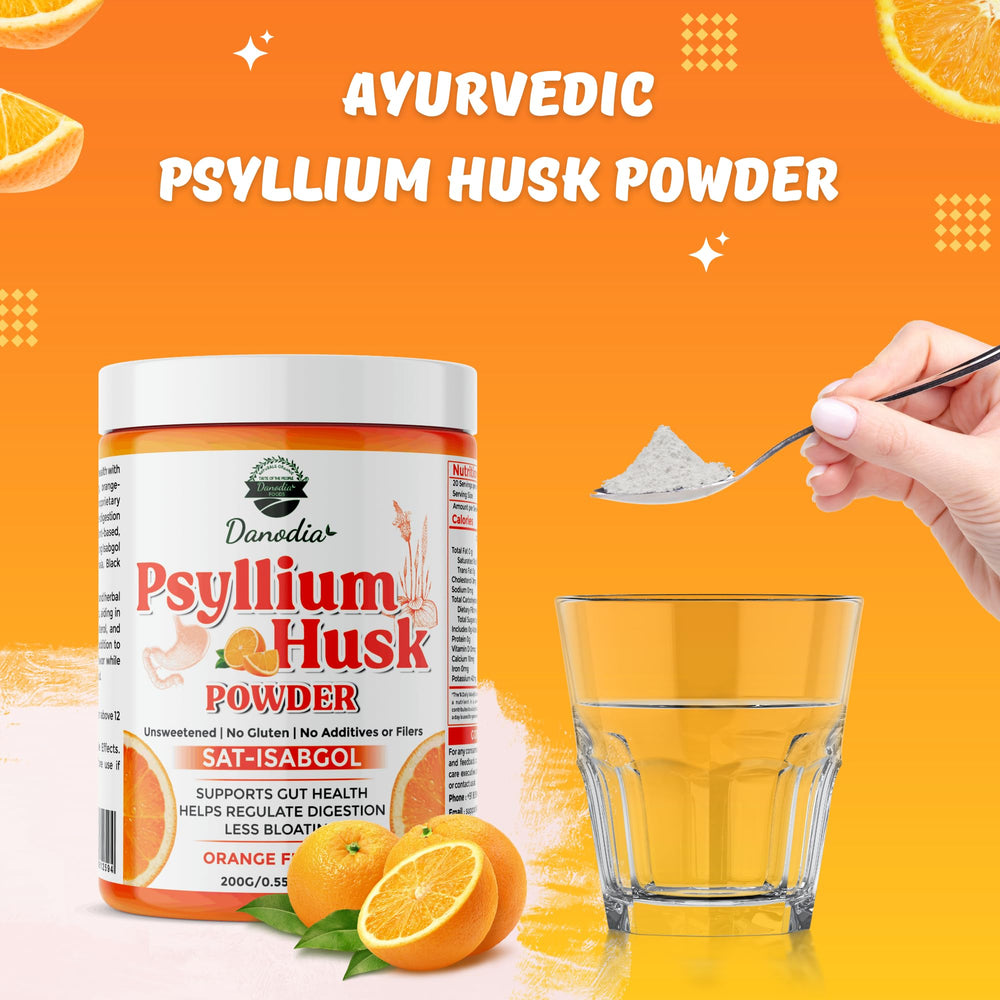 Glass of water with Danodia Psyllium Husk Powder being stirred