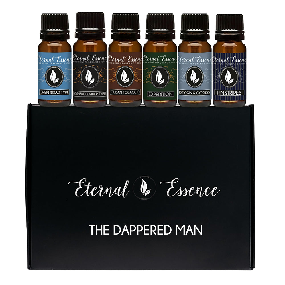 Dappered Man 6-piece premium fragrance oils set by Eternal Essence Oils in 10ml amber bottles