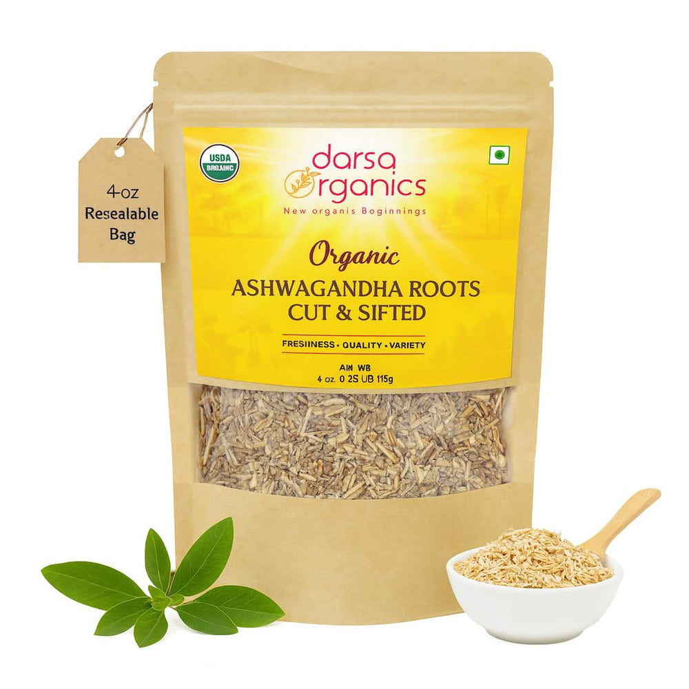 Darsa Organics Ashwagandha Root Cut & Sifted 4 oz packaging