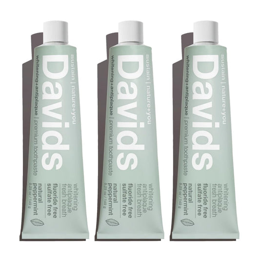 Front view of Davids Fluoride Free Toothpaste 3 Pack