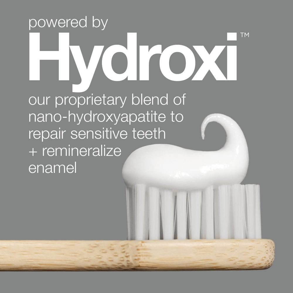 Close-up of Davids Hydroxi toothpaste tubes