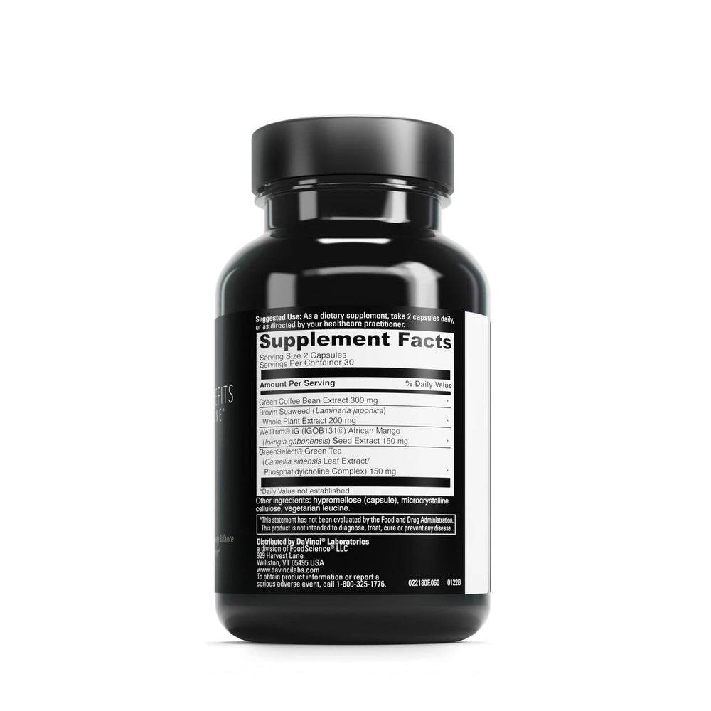 Ingredients panel showing green tea extract and green coffee bean extract