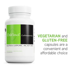 Side view of gluten-free, vegetarian Alpha Lipoic Acid 300 bottle