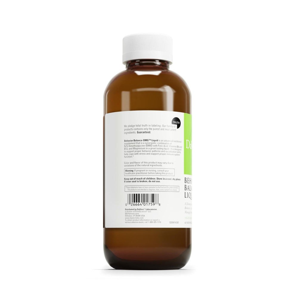 Nutrition facts panel for Behavior Balance DMG Liquid