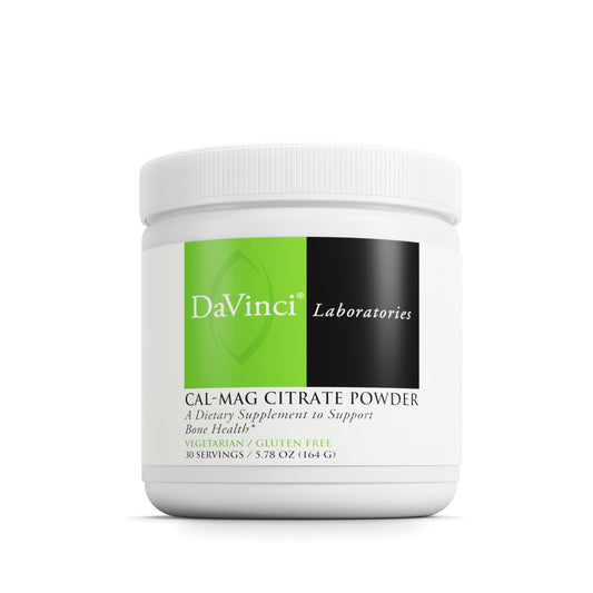 Front view of DAVINCI Labs Cal-Mag Citrate Powder bottle
