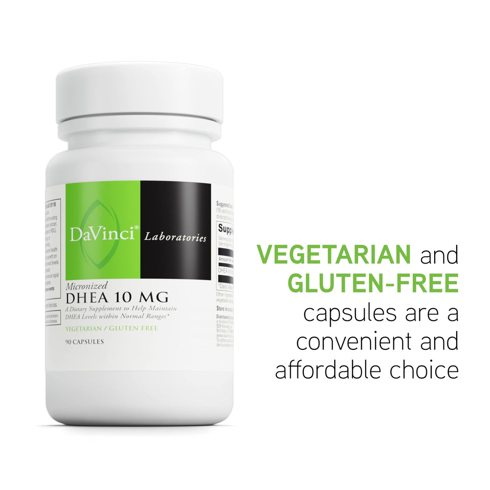 Nutrition facts panel for DAVINCI Labs DHEA 10mg capsules