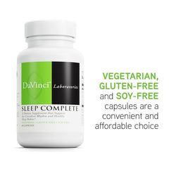 Sleep Complete bottle showing gluten-free and vegetarian capsules