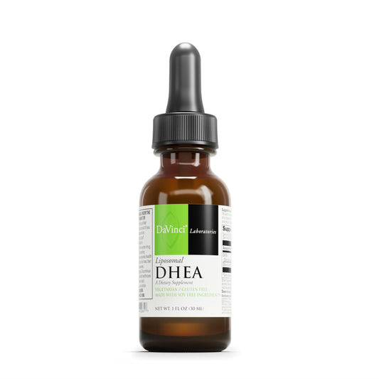 Front view of DAVINCI Liposomal DHEA 30 ml bottle