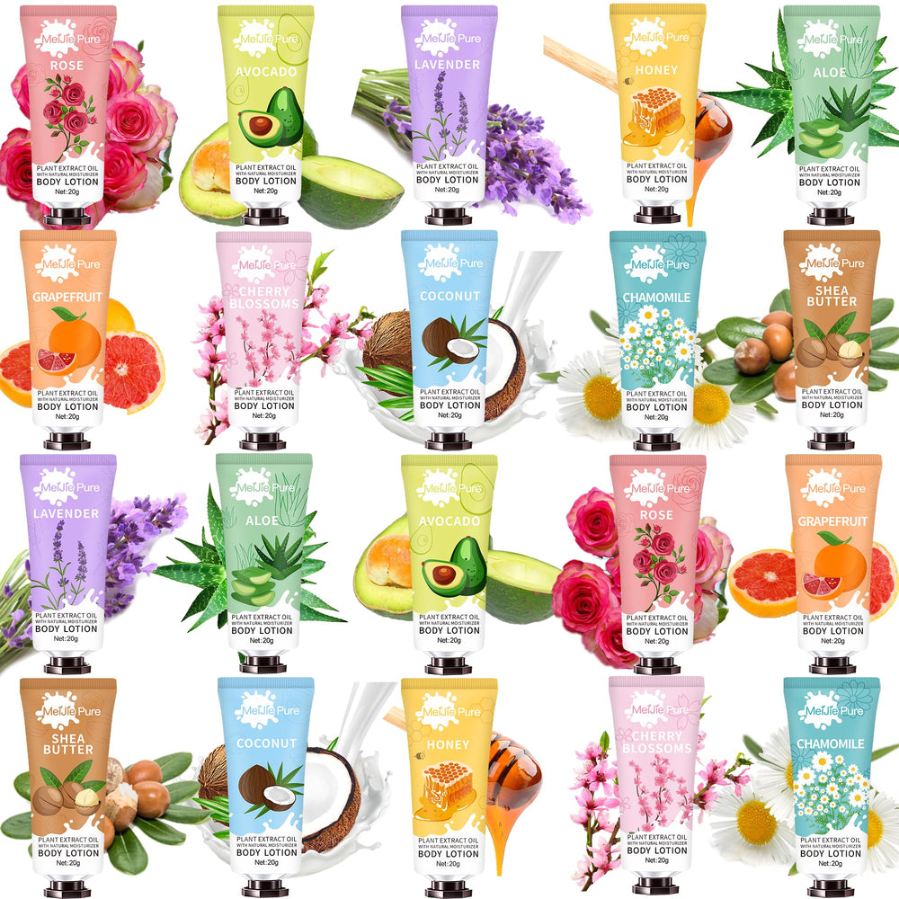 DBEAUTYM 20-pack lotion assortment with natural extracts for versatile hydration
