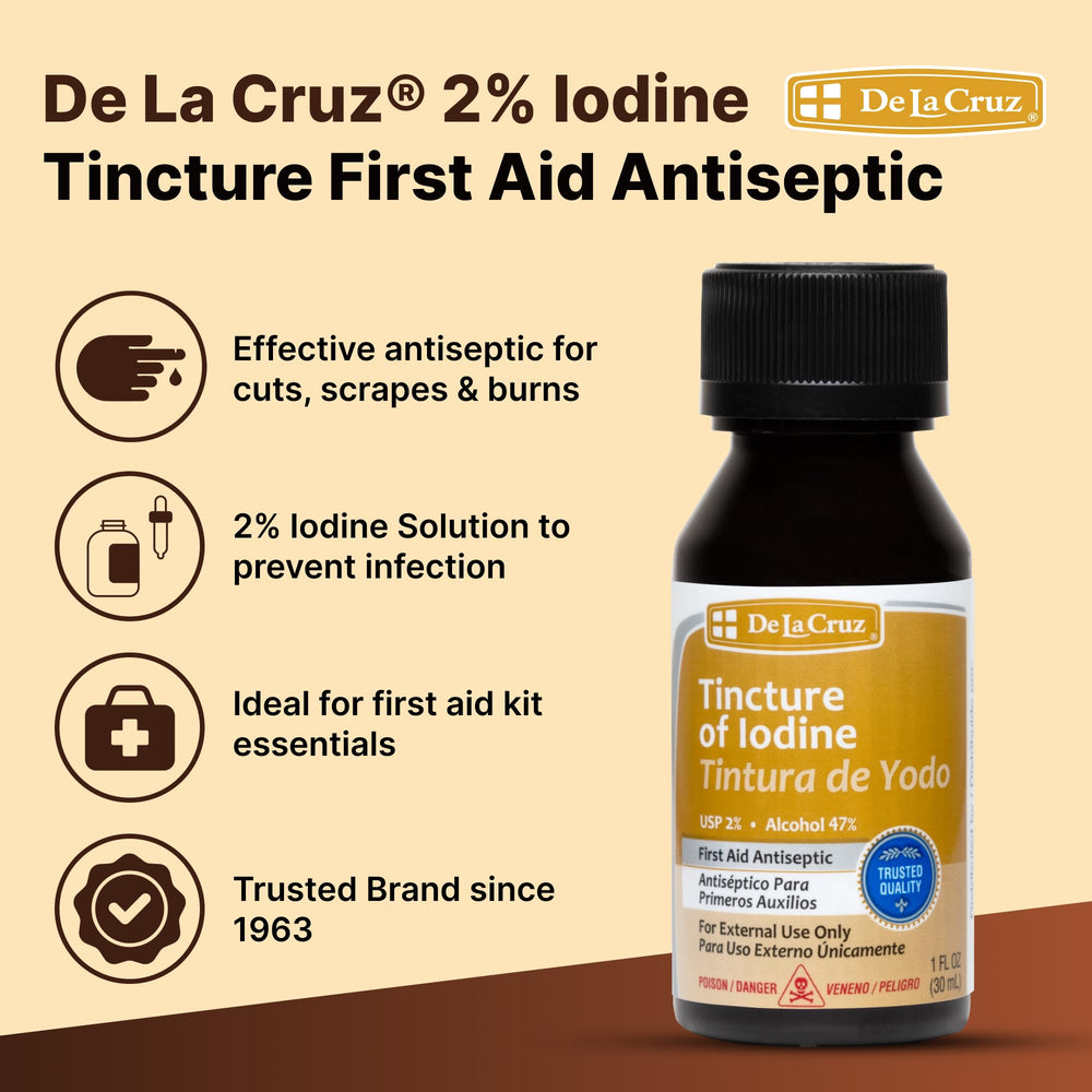 Plastic dauber attached to the cap of De La Cruz iodine bottle