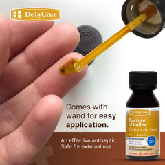 Iodine tincture label on De La Cruz bottle