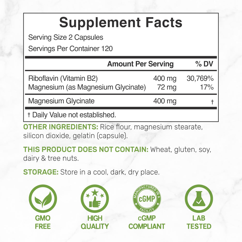 Support for nervous system and energy with B2 and magnesium glycinate