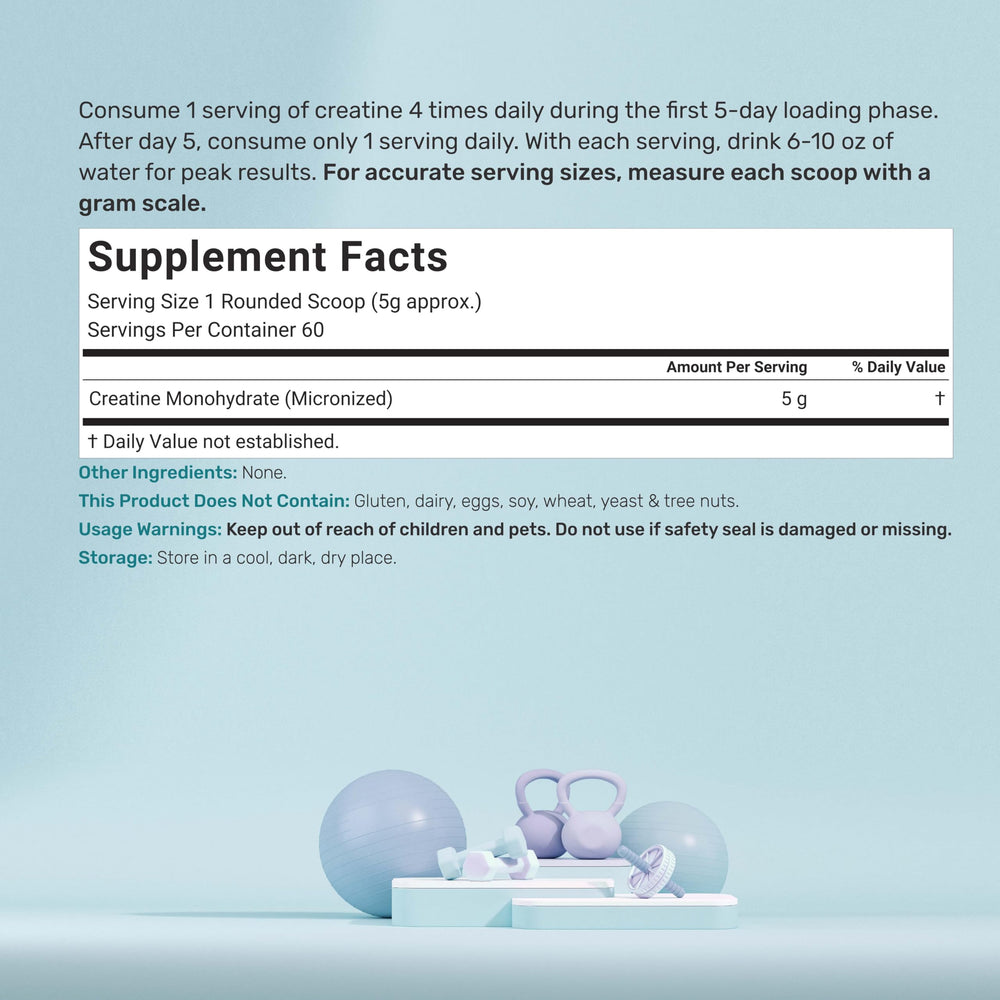 Packaging image showing 300g pouch of creatine monohydrate powder