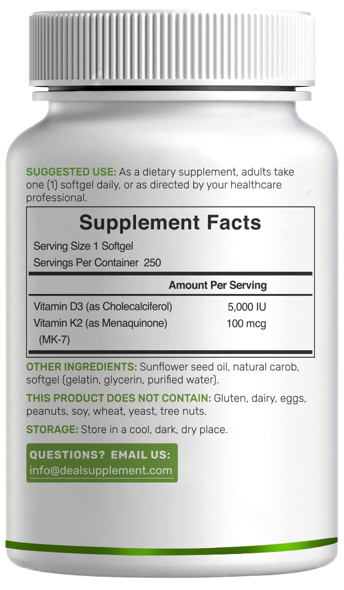 Gluten-free dairy-free non-GMO vitamin D3 K2 softgels